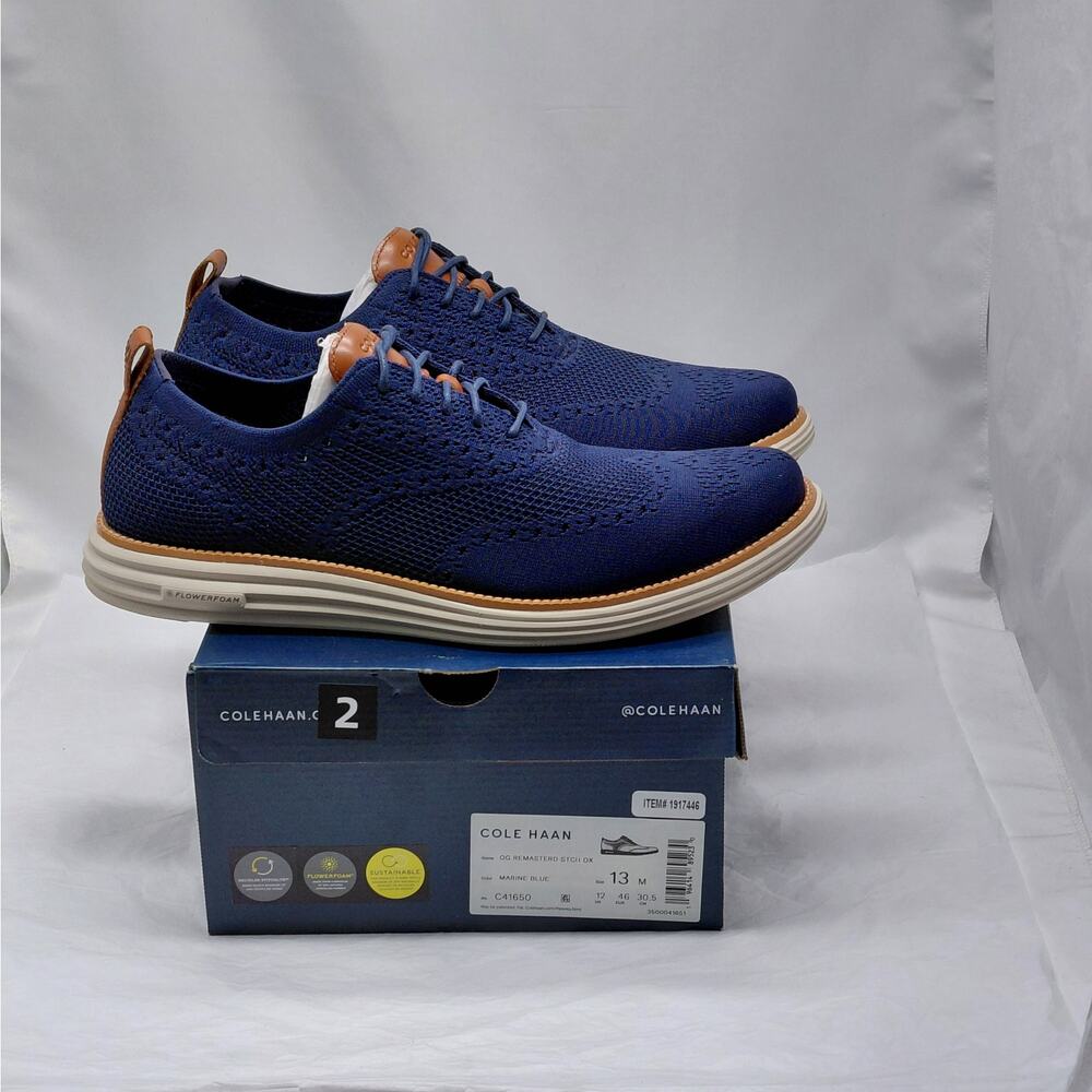 Cole Haan Mens Oxford Shoes Size 13 Navy Blue OriginalGrand Wingtip Comfort